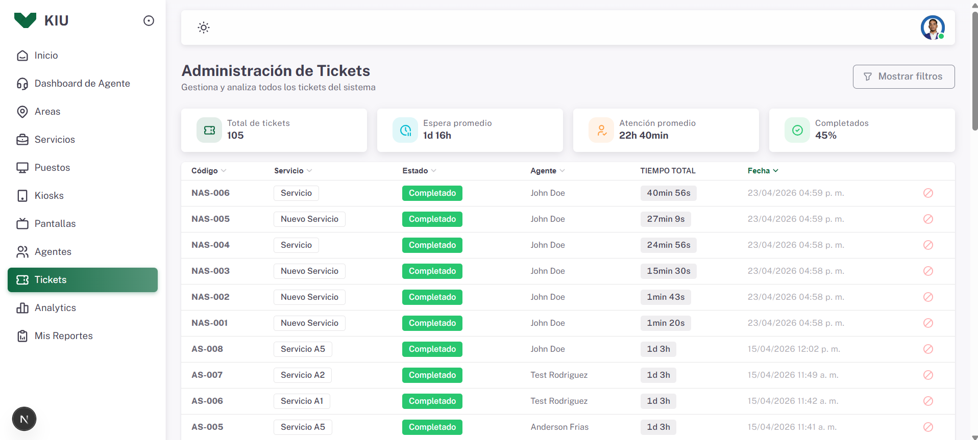 Sistema de gestión de turnos y monitoreo operativo screenshot 2