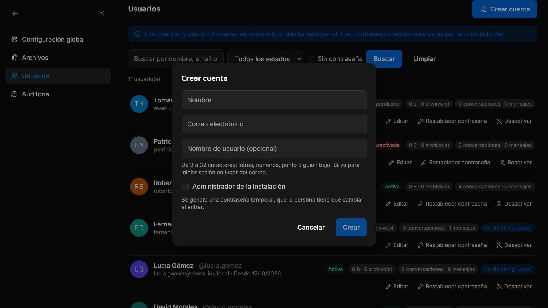 Link: chat interno de código abierto screenshot 11
